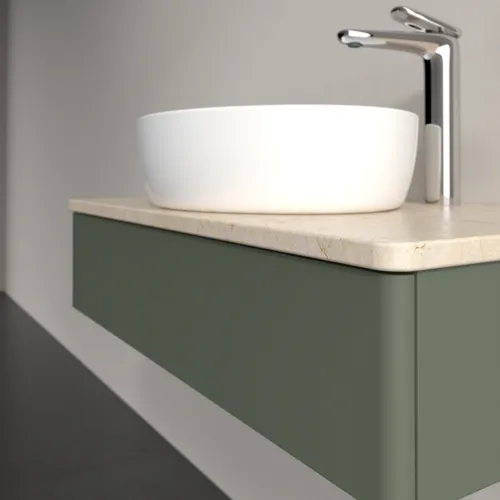 Bild von VILLEROY BOCH Antao Waschbeckenunterschrank, 1 Auszug, 800 x 190 x 500 mm, Front ohne Struktur, Leaf Green Matt Lacquer / Botticino #K08053HL