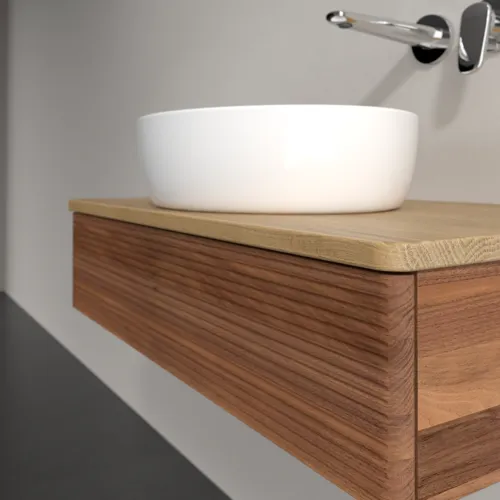 Bild von VILLEROY BOCH Antao Waschbeckenunterschrank, 1 Auszug, 800 x 190 x 500 mm, Front mit Struktur, Warm Walnut / Honey Oak #K08111HM