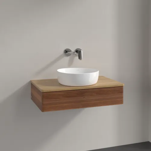 Bild von VILLEROY BOCH Antao Waschbeckenunterschrank, 1 Auszug, 800 x 190 x 500 mm, Front mit Struktur, Warm Walnut / Honey Oak #K08111HM