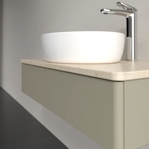 Bild von VILLEROY BOCH Antao Waschbeckenunterschrank, 1 Auszug, 800 x 190 x 500 mm, Front ohne Struktur, Stone Grey Matt Lacquer / Botticino #K08053HK