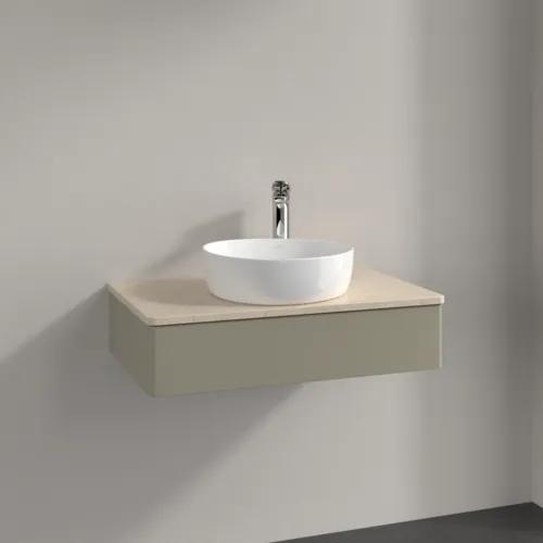 Bild von VILLEROY BOCH Antao Waschbeckenunterschrank, 1 Auszug, 800 x 190 x 500 mm, Front ohne Struktur, Stone Grey Matt Lacquer / Botticino #K08053HK