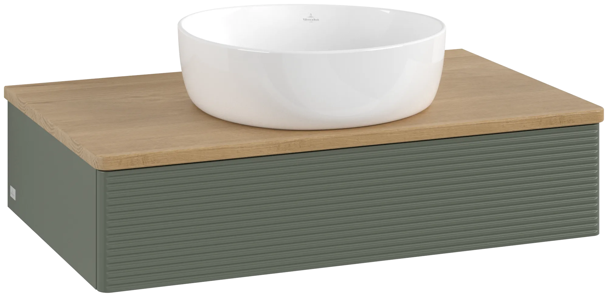 Bild von VILLEROY BOCH Antao Waschbeckenunterschrank, 1 Auszug, 800 x 190 x 500 mm, Front mit Struktur, Leaf Green Matt Lacquer / Honey Oak #K08111HL