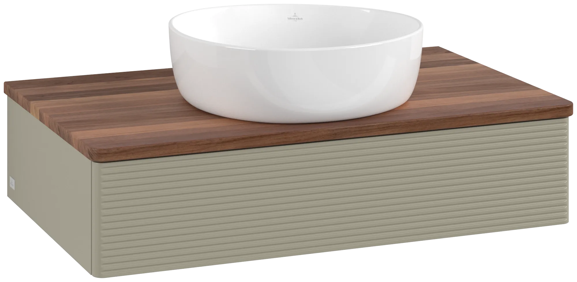Bild von VILLEROY BOCH Antao Waschbeckenunterschrank, 1 Auszug, 800 x 190 x 500 mm, Front mit Struktur, Stone Grey Matt Lacquer / Warm Walnut #K08112HK