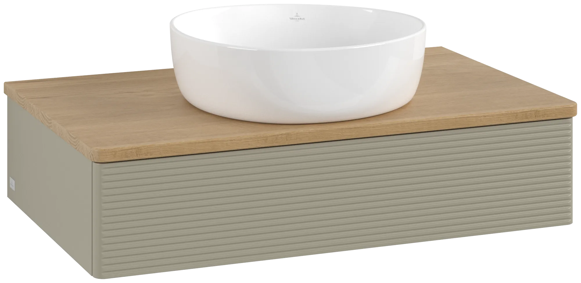 Bild von VILLEROY BOCH Antao Waschbeckenunterschrank, 1 Auszug, 800 x 190 x 500 mm, Front mit Struktur, Stone Grey Matt Lacquer / Honey Oak #K08111HK