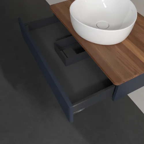 Bild von VILLEROY BOCH Antao Waschbeckenunterschrank, 1 Auszug, 800 x 190 x 500 mm, Front mit Struktur, Midnight Blue Matt Lacquer / Warm Walnut #K08112HG