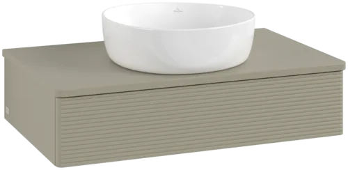 Bild von VILLEROY BOCH Antao Waschbeckenunterschrank, 1 Auszug, 800 x 190 x 500 mm, Front mit Struktur, Stone Grey Matt Lacquer / Stone Grey Matt Lacquer #K08150HK