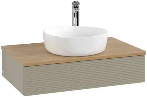 Bild von VILLEROY BOCH Antao Waschbeckenunterschrank, 1 Auszug, 800 x 190 x 500 mm, Front mit Struktur, Stone Grey Matt Lacquer / Honey Oak #K08151HK