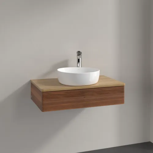 Bild von VILLEROY BOCH Antao Waschbeckenunterschrank, 1 Auszug, 800 x 190 x 500 mm, Front mit Struktur, Warm Walnut / Honey Oak #K08151HM
