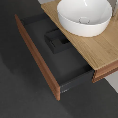 Bild von VILLEROY BOCH Antao Waschbeckenunterschrank, 1 Auszug, 800 x 190 x 500 mm, Front mit Struktur, Warm Walnut / Honey Oak #K08151HM