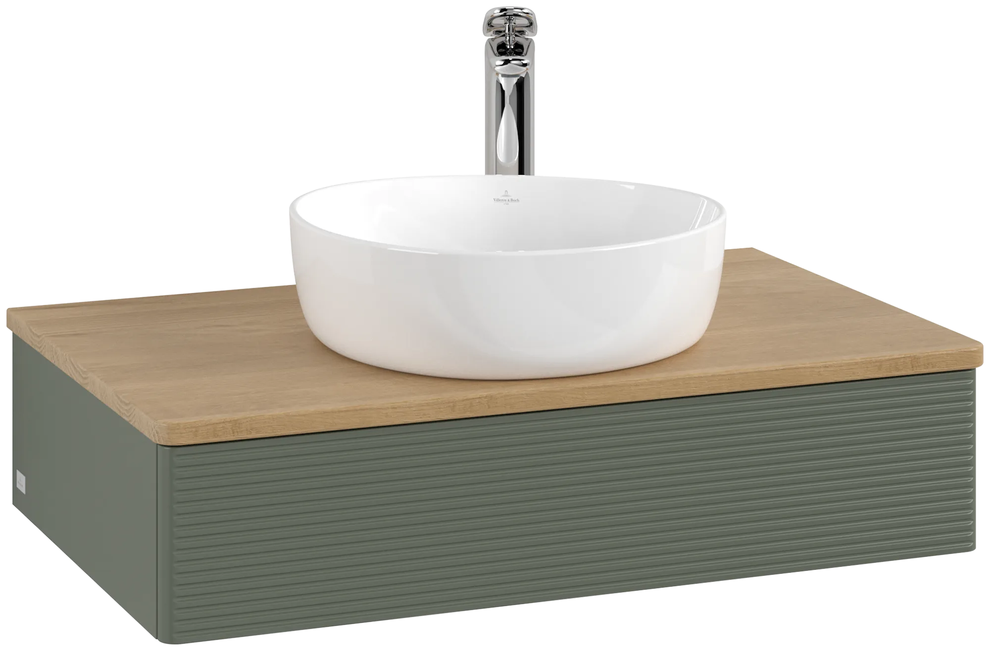 Bild von VILLEROY BOCH Antao Waschbeckenunterschrank, 1 Auszug, 800 x 190 x 500 mm, Front mit Struktur, Leaf Green Matt Lacquer / Honey Oak #K08151HL