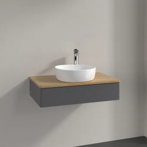 Bild von VILLEROY BOCH Antao Waschbeckenunterschrank, 1 Auszug, 800 x 190 x 500 mm, Front mit Struktur, Anthracite Matt Lacquer / Honey Oak #K08151GK