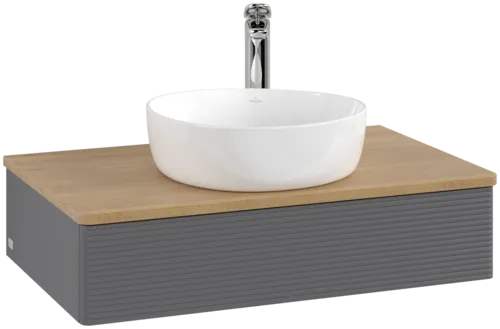 Bild von VILLEROY BOCH Antao Waschbeckenunterschrank, 1 Auszug, 800 x 190 x 500 mm, Front mit Struktur, Anthracite Matt Lacquer / Honey Oak #K08151GK