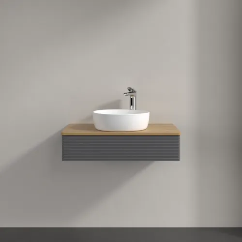 Bild von VILLEROY BOCH Antao Waschbeckenunterschrank, 1 Auszug, 800 x 190 x 500 mm, Front mit Struktur, Anthracite Matt Lacquer / Honey Oak #K08151GK