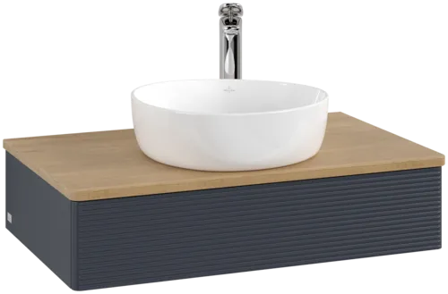 Bild von VILLEROY BOCH Antao Waschbeckenunterschrank, 1 Auszug, 800 x 190 x 500 mm, Front mit Struktur, Midnight Blue Matt Lacquer / Honey Oak #K08151HG