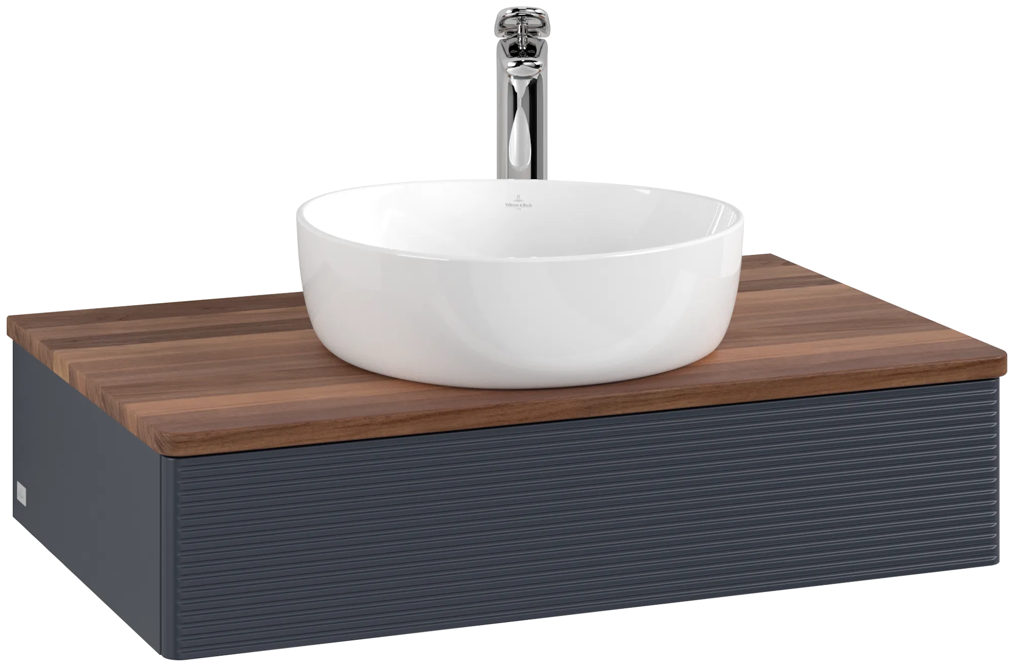 Bild von VILLEROY BOCH Antao Waschbeckenunterschrank, 1 Auszug, 800 x 190 x 500 mm, Front mit Struktur, Midnight Blue Matt Lacquer / Warm Walnut #K08152HG
