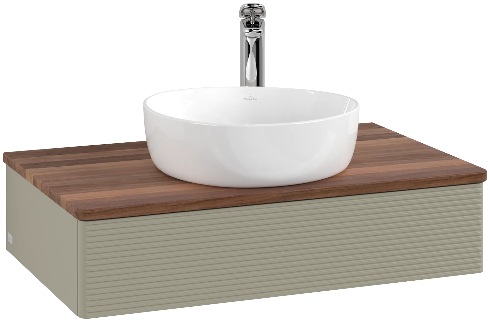 Bild von VILLEROY BOCH Antao Waschbeckenunterschrank, 1 Auszug, 800 x 190 x 500 mm, Front mit Struktur, Stone Grey Matt Lacquer / Warm Walnut #K08152HK