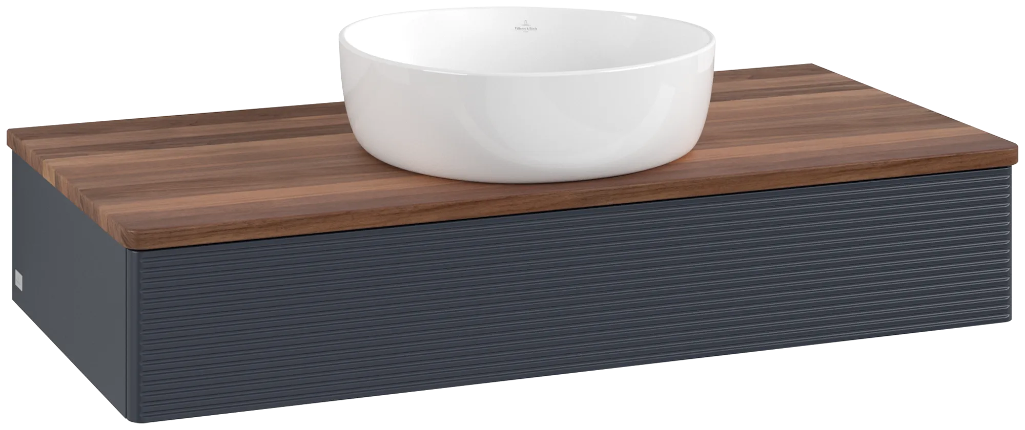 Picture of VILLEROY BOCH Antao Vanity unit, 1 pull-out compartment, 1000 x 190 x 500 mm, Front with grain texture, Midnight Blue Matt Lacquer / Warm Walnut #K09112HG