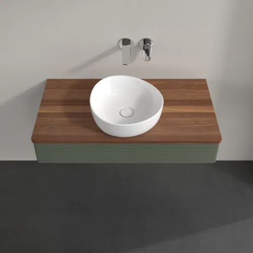 Bild von VILLEROY BOCH Antao Waschbeckenunterschrank, 1 Auszug, 1000 x 190 x 500 mm, Front mit Struktur, Leaf Green Matt Lacquer / Warm Walnut #K09112HL