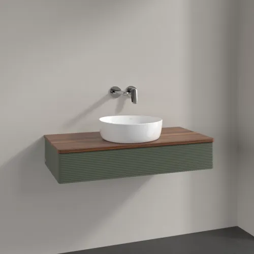 Bild von VILLEROY BOCH Antao Waschbeckenunterschrank, 1 Auszug, 1000 x 190 x 500 mm, Front mit Struktur, Leaf Green Matt Lacquer / Warm Walnut #K09112HL