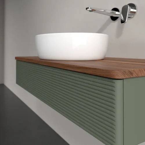 Bild von VILLEROY BOCH Antao Waschbeckenunterschrank, 1 Auszug, 1000 x 190 x 500 mm, Front mit Struktur, Leaf Green Matt Lacquer / Warm Walnut #K09112HL