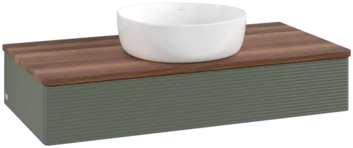 Picture of VILLEROY BOCH Antao Vanity unit, 1 pull-out compartment, 1000 x 190 x 500 mm, Front with grain texture, Leaf Green Matt Lacquer / Warm Walnut #K09112HL