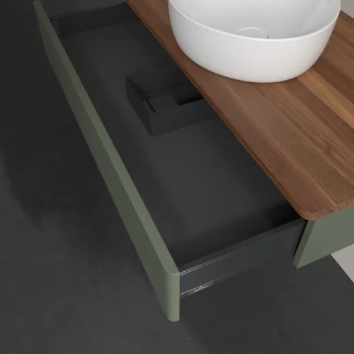 Bild von VILLEROY BOCH Antao Waschbeckenunterschrank, 1 Auszug, 1000 x 190 x 500 mm, Front mit Struktur, Leaf Green Matt Lacquer / Warm Walnut #K09112HL