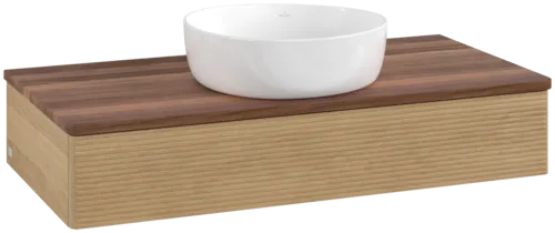 Picture of VILLEROY BOCH Antao Vanity unit, 1 pull-out compartment, 1000 x 190 x 500 mm, Front with grain texture, Honey Oak / Warm Walnut #K09112HN