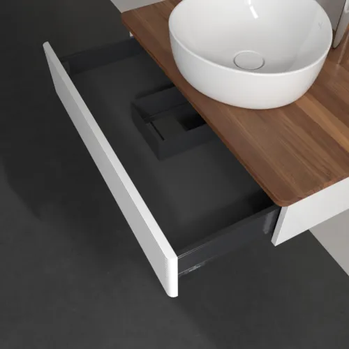 Bild von VILLEROY BOCH Antao Waschbeckenunterschrank, 1 Auszug, 800 x 190 x 500 mm, Front mit Struktur, Glossy White Lacquer / Warm Walnut #K08152GF