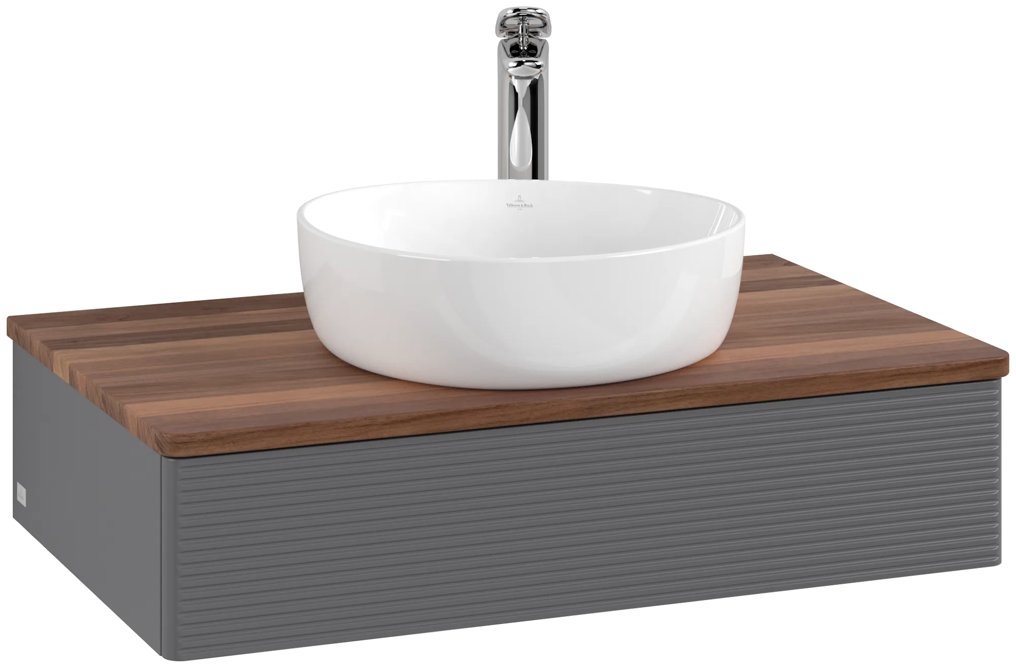 Bild von VILLEROY BOCH Antao Waschbeckenunterschrank, 1 Auszug, 800 x 190 x 500 mm, Front mit Struktur, Anthracite Matt Lacquer / Warm Walnut #K08152GK