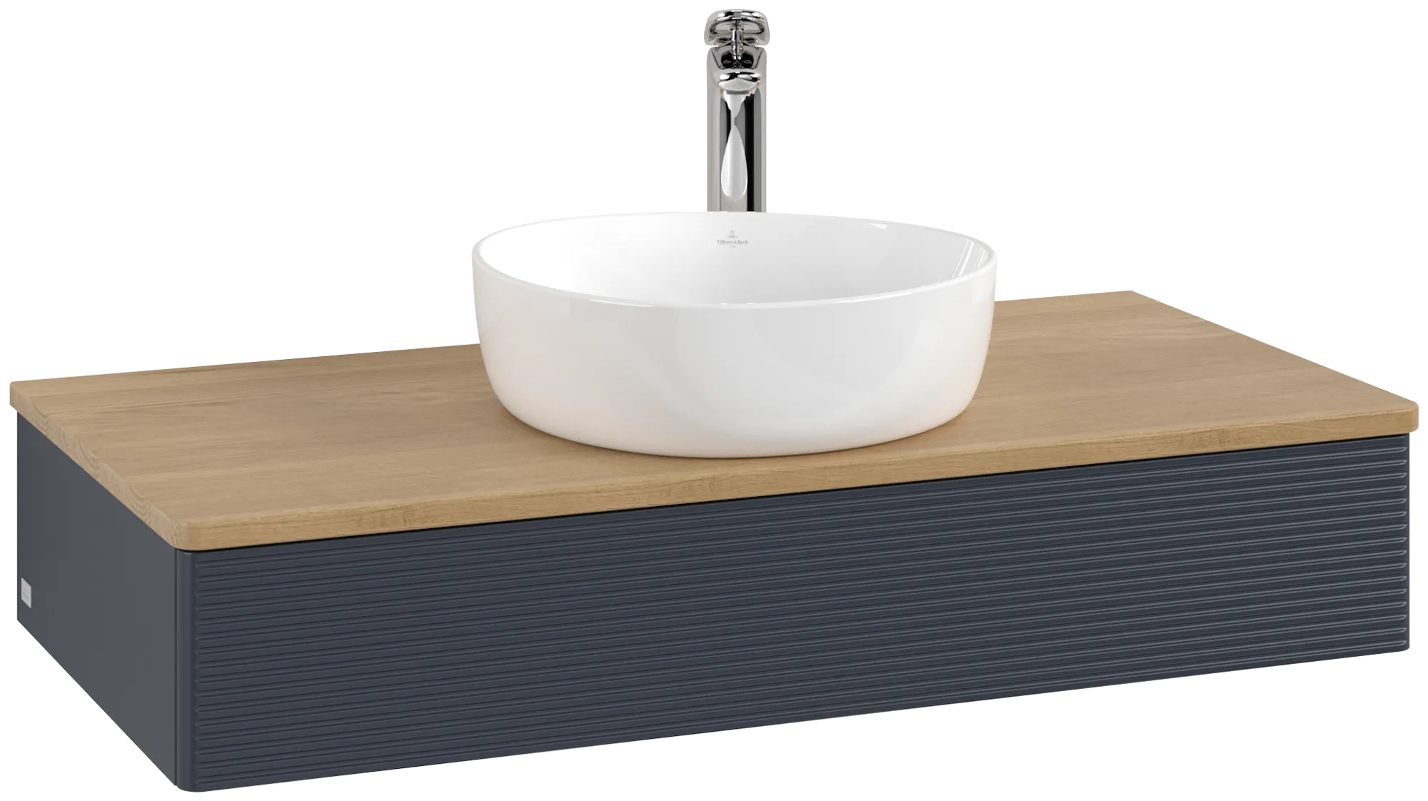 Picture of VILLEROY BOCH Antao Vanity unit, 1 pull-out compartment, 1000 x 190 x 500 mm, Front with grain texture, Midnight Blue Matt Lacquer / Honey Oak #K09151HG