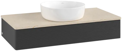 Bild von VILLEROY BOCH Antao Waschbeckenunterschrank, 1 Auszug, 1000 x 190 x 500 mm, Front mit Struktur, Black Matt Lacquer / Botticino #K09113PD