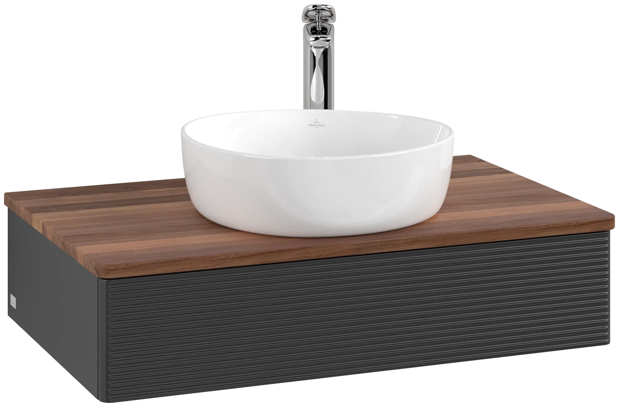 Bild von VILLEROY BOCH Antao Waschbeckenunterschrank, 1 Auszug, 800 x 190 x 500 mm, Front mit Struktur, Black Matt Lacquer / Warm Walnut #K08152PD