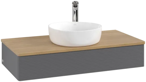 Bild von VILLEROY BOCH Antao Waschbeckenunterschrank, 1 Auszug, 1000 x 190 x 500 mm, Front mit Struktur, Anthracite Matt Lacquer / Honey Oak #K09151GK