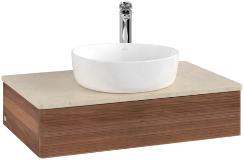 Bild von VILLEROY BOCH Antao Waschbeckenunterschrank, 1 Auszug, 800 x 190 x 500 mm, Front mit Struktur, Warm Walnut / Botticino #K08153HM