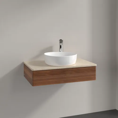 Bild von VILLEROY BOCH Antao Waschbeckenunterschrank, 1 Auszug, 800 x 190 x 500 mm, Front mit Struktur, Warm Walnut / Botticino #K08153HM