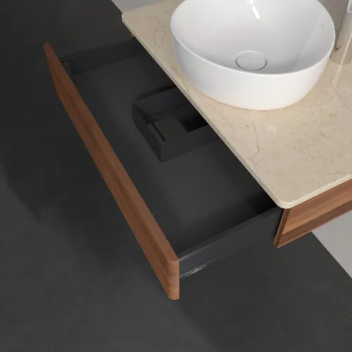 Bild von VILLEROY BOCH Antao Waschbeckenunterschrank, 1 Auszug, 800 x 190 x 500 mm, Front mit Struktur, Warm Walnut / Botticino #K08153HM