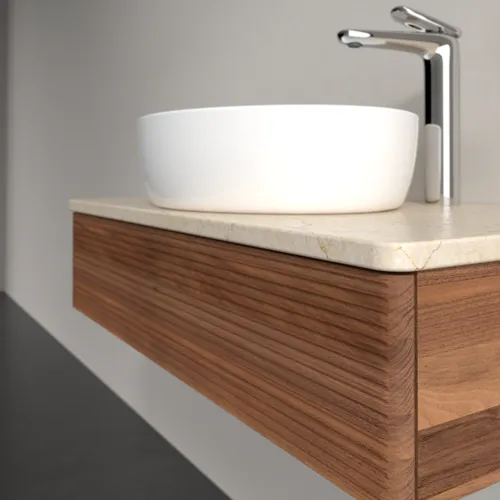 Bild von VILLEROY BOCH Antao Waschbeckenunterschrank, 1 Auszug, 800 x 190 x 500 mm, Front mit Struktur, Warm Walnut / Botticino #K08153HM