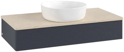 Picture of VILLEROY BOCH Antao Vanity unit, 1 pull-out compartment, 1000 x 190 x 500 mm, Front with grain texture, Midnight Blue Matt Lacquer / Botticino #K09113HG