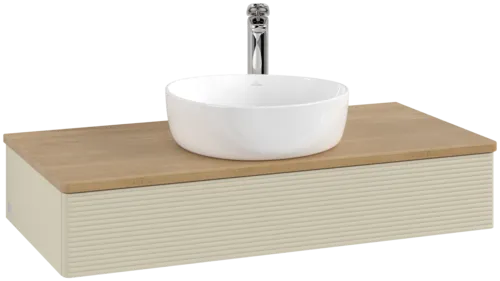 Bild von VILLEROY BOCH Antao Waschbeckenunterschrank, 1 Auszug, 1000 x 190 x 500 mm, Front mit Struktur, Silk Grey Matt Lacquer / Honey Oak #K09151HJ