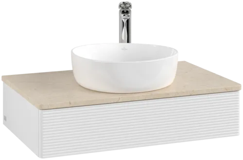 Bild von VILLEROY BOCH Antao Waschbeckenunterschrank, 1 Auszug, 800 x 190 x 500 mm, Front mit Struktur, Glossy White Lacquer / Botticino #K08153GF