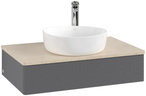 Bild von VILLEROY BOCH Antao Waschbeckenunterschrank, 1 Auszug, 800 x 190 x 500 mm, Front mit Struktur, Anthracite Matt Lacquer / Botticino #K08153GK