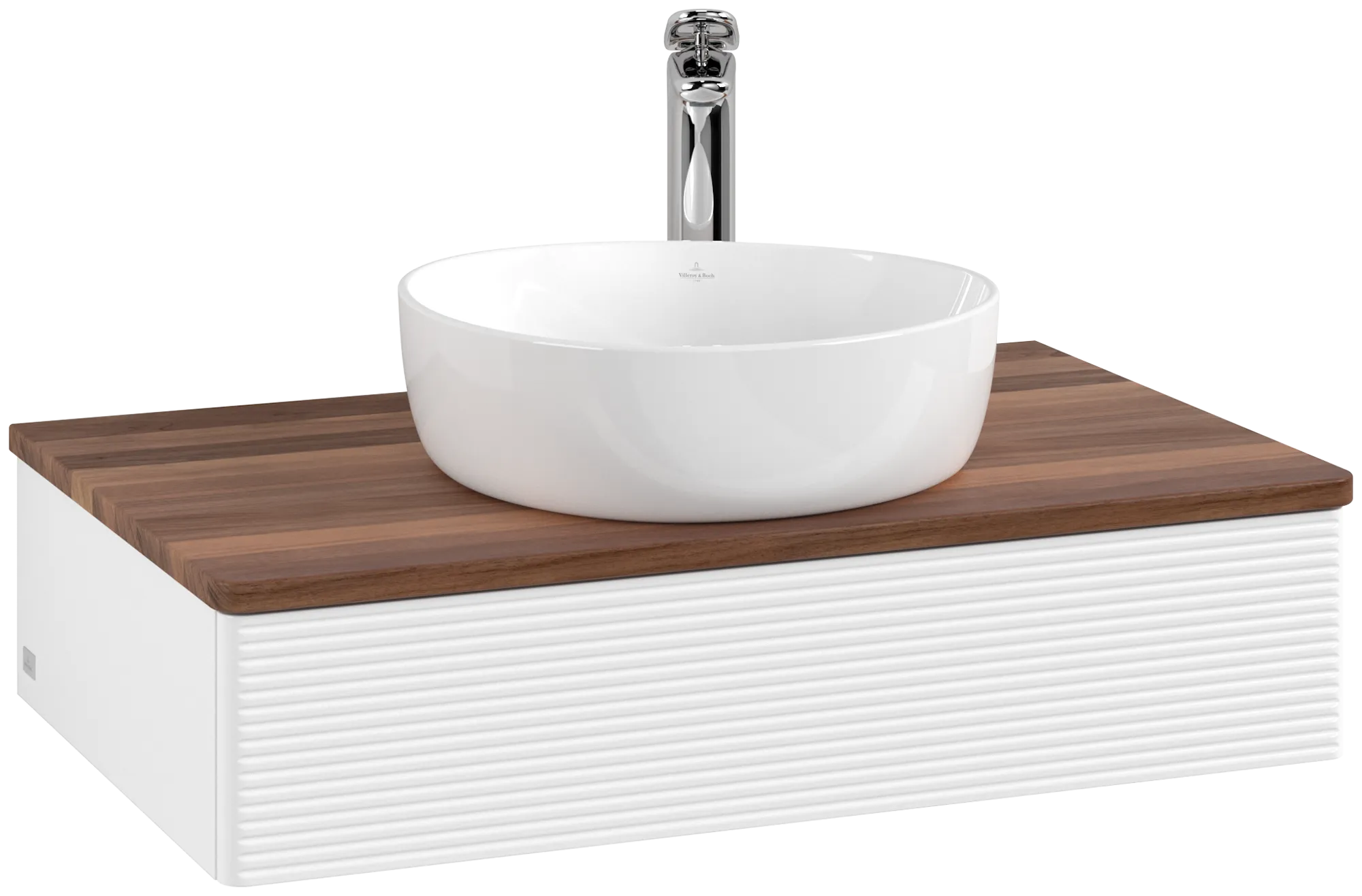 Bild von VILLEROY BOCH Antao Waschbeckenunterschrank, 1 Auszug, 800 x 190 x 500 mm, Front mit Struktur, White Matt Lacquer / Warm Walnut #K08152MT