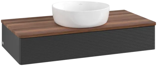 Bild von VILLEROY BOCH Antao Waschbeckenunterschrank, 1 Auszug, 1000 x 190 x 500 mm, Front mit Struktur, Black Matt Lacquer / Warm Walnut #K09112PD