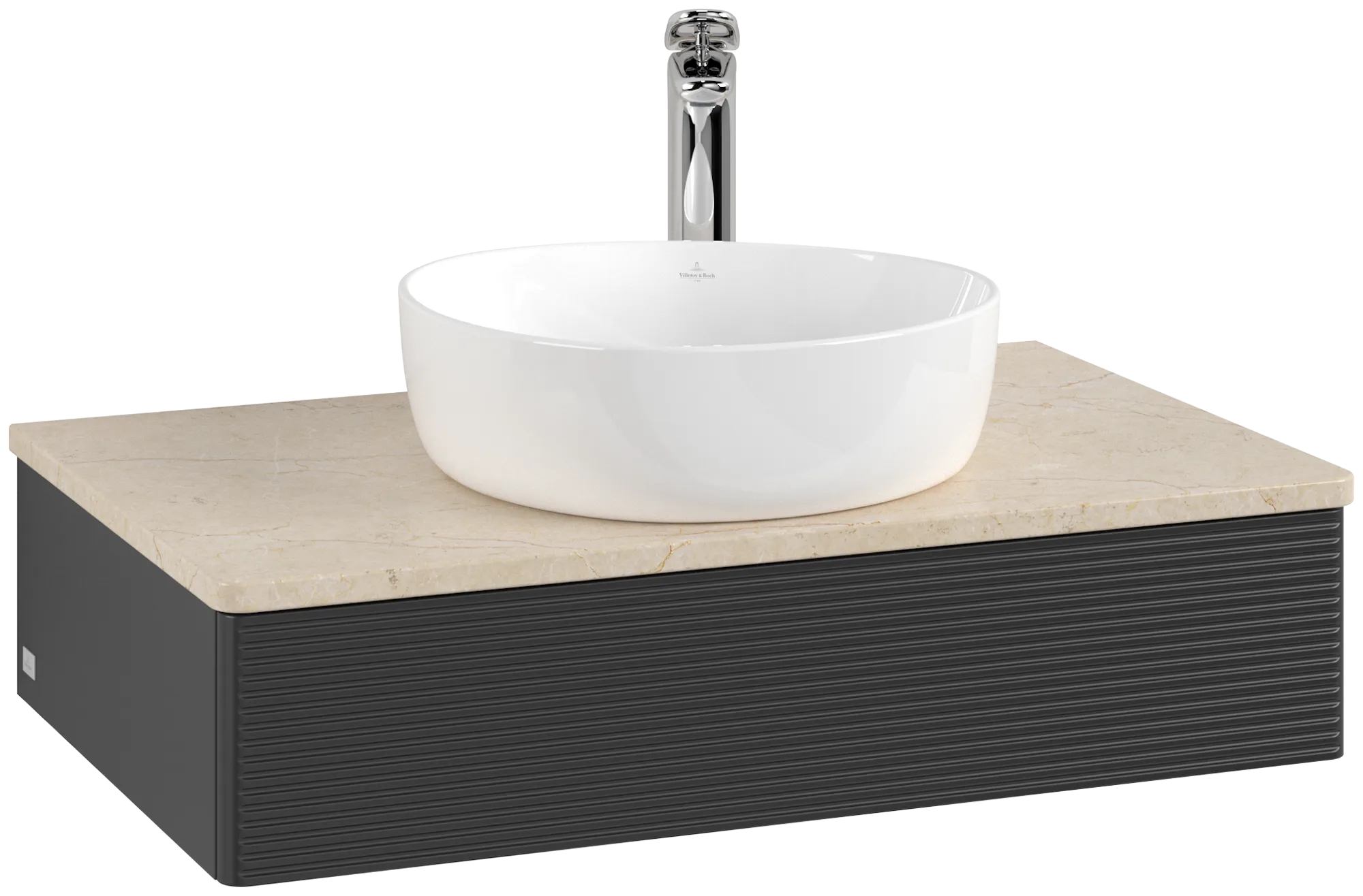 Bild von VILLEROY BOCH Antao Waschbeckenunterschrank, 1 Auszug, 800 x 190 x 500 mm, Front mit Struktur, Black Matt Lacquer / Botticino #K08153PD