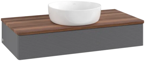 Bild von VILLEROY BOCH Antao Waschbeckenunterschrank, 1 Auszug, 1000 x 190 x 500 mm, Front mit Struktur, Anthracite Matt Lacquer / Warm Walnut #K09112GK