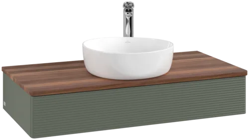 Picture of VILLEROY BOCH Antao Vanity unit, 1 pull-out compartment, 1000 x 190 x 500 mm, Front with grain texture, Leaf Green Matt Lacquer / Warm Walnut #K09152HL