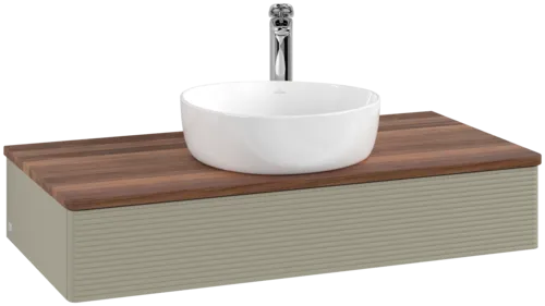 Bild von VILLEROY BOCH Antao Waschbeckenunterschrank, 1 Auszug, 1000 x 190 x 500 mm, Front mit Struktur, Stone Grey Matt Lacquer / Warm Walnut #K09152HK