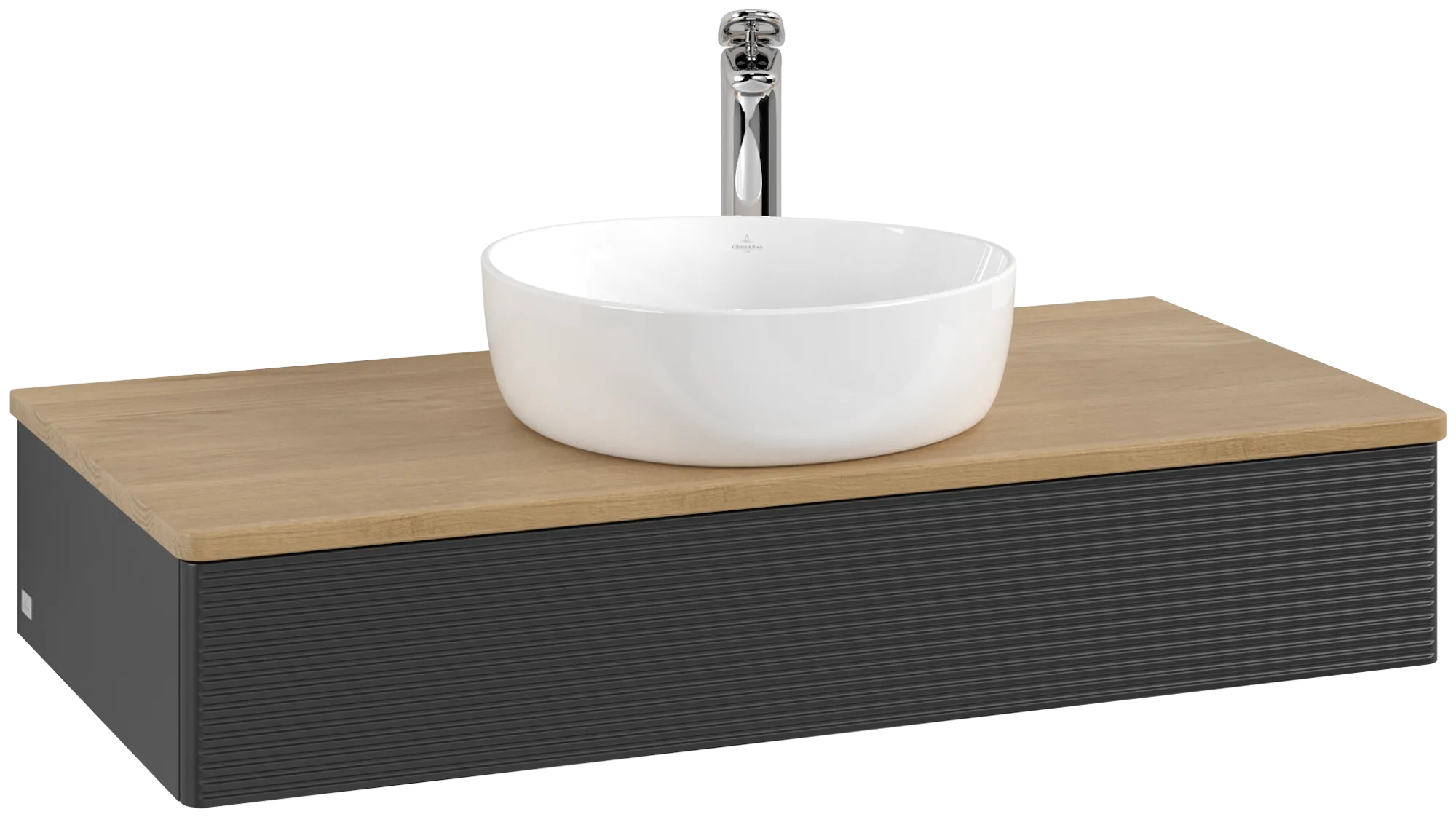 Bild von VILLEROY BOCH Antao Waschbeckenunterschrank, 1 Auszug, 1000 x 190 x 500 mm, Front mit Struktur, Black Matt Lacquer / Honey Oak #K09151PD