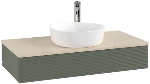 Picture of VILLEROY BOCH Antao Vanity unit, 1 pull-out compartment, 1000 x 190 x 500 mm, Front with grain texture, Leaf Green Matt Lacquer / Botticino #K09153HL
