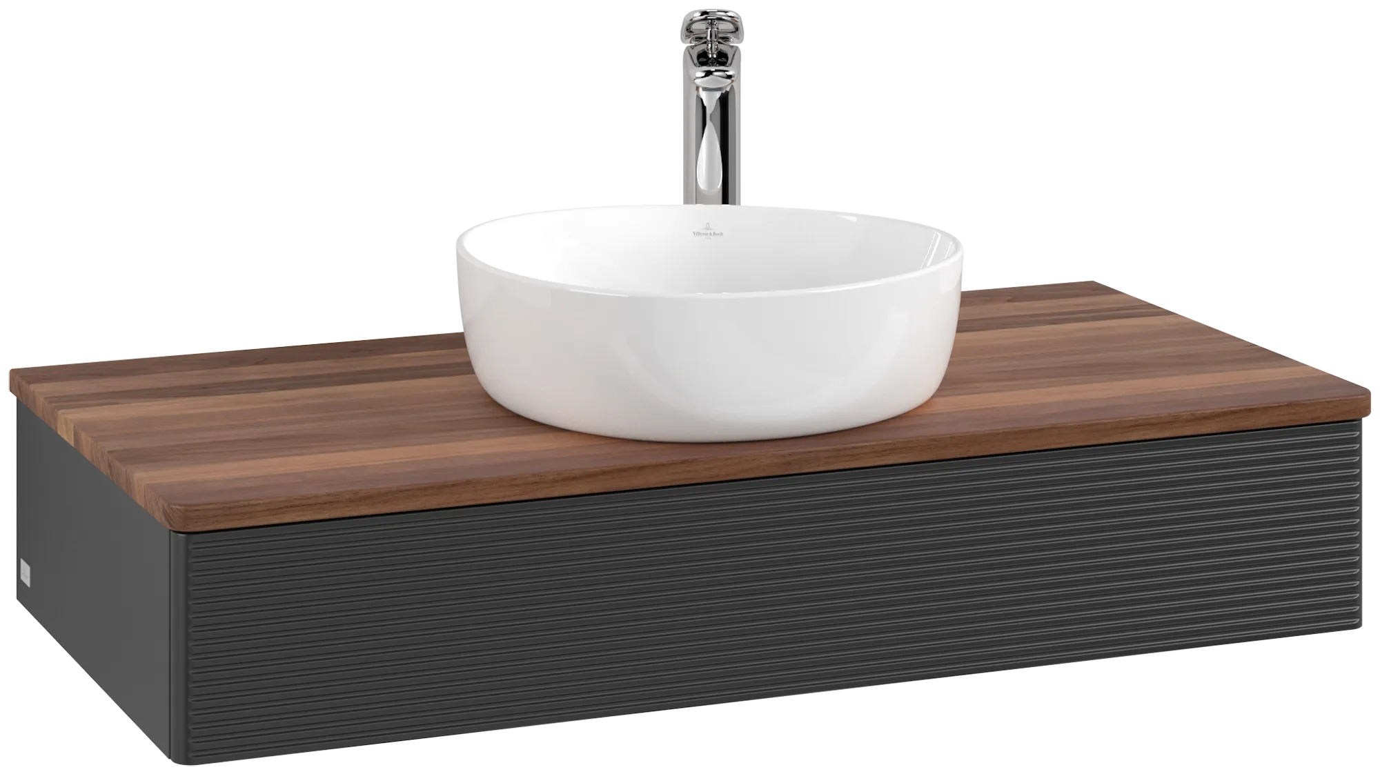 Bild von VILLEROY BOCH Antao Waschbeckenunterschrank, 1 Auszug, 1000 x 190 x 500 mm, Front mit Struktur, Black Matt Lacquer / Warm Walnut #K09152PD
